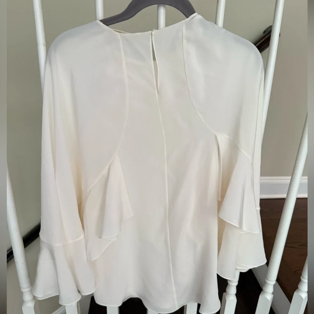 Chloe Elegant 100% Silk Cream Cape Sleeve Blouse - Picture 2 of 9